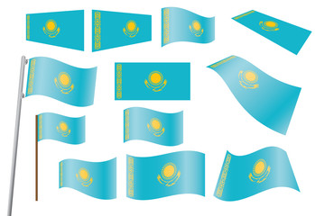set of flags of Kazakhstan vector illustration
