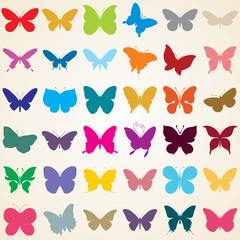butterflies silhouettes, set of various shaped butterfly