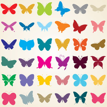 butterflies silhouettes, set of various shaped butterfly