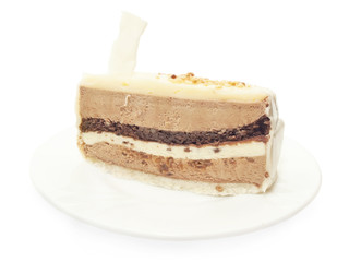 slice of chocolat mousse cake on white plate