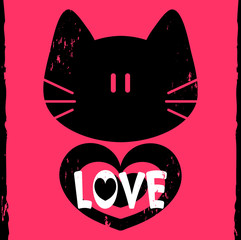 Vector love card with kitty face and heart