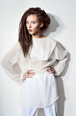 beautiful woman on white background