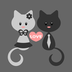 Romantic card with kitty girl and kitty boy