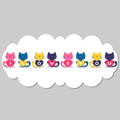 Romantic card design with cute kittens saying i love you