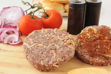 Raw hamburger patties