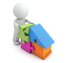 3d small people with puzzle house