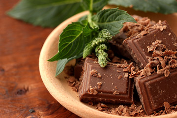 Pieces of chocolate and mint