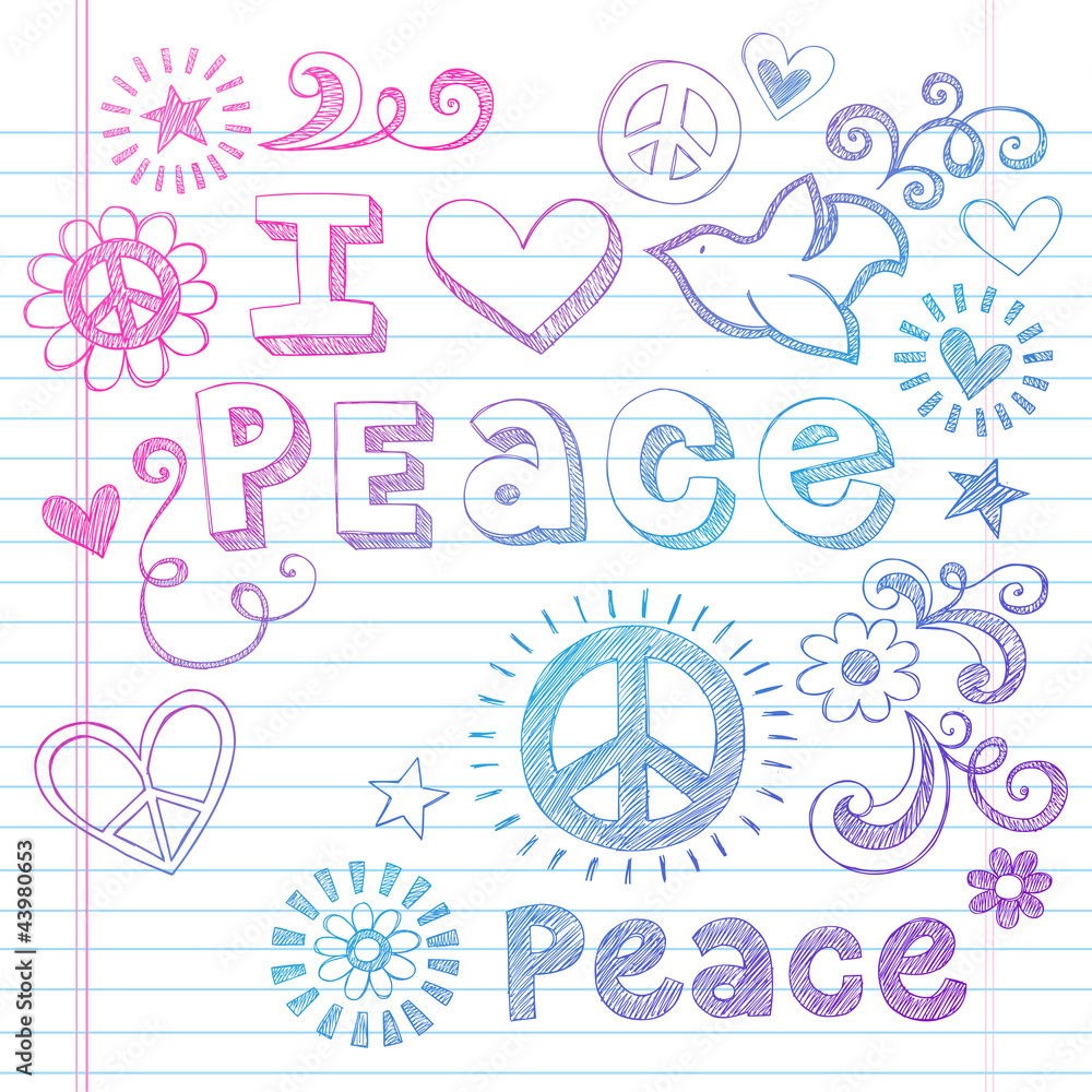 Fototapete Peace and Love Dove Sketchy Notebook Doodles Vector
