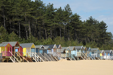 Beach huts on Holkham sands, North Norfolk