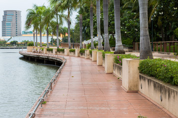 walkway beside the lake in Bangkok public park