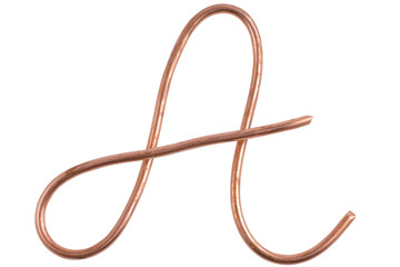 Copper metal wire in the form of letter A, modern US calligraphy