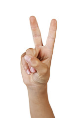 Hand showing the sign of victory and peace c