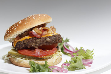 large sandwich with meat and vegetables