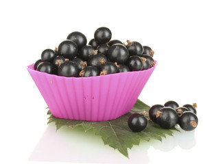 Fresh black currant in silicone mold isolated on white