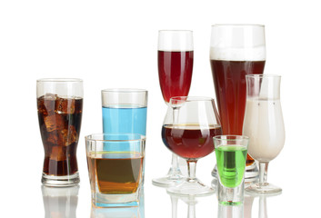 a variety of alcoholic drinks isolated on white