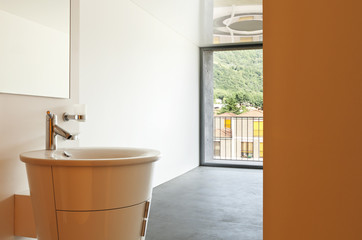 interior, modern bathroom, sink and mirror