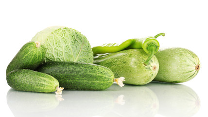 fresh green vegetables isolated on white