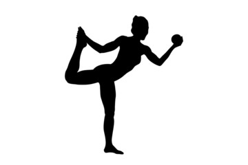 A silhouette of a female athlete working out with a ball