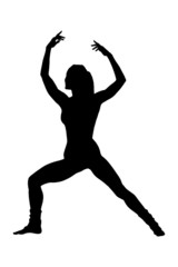 A silhouette of full length portrait of a woman excercising