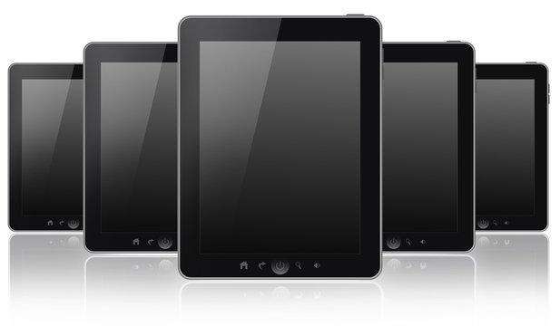 Tablet pc with black screen isolated on white background