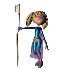 Girl Superhero Holding A Toothbrush