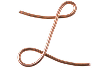Copper metal wire in the form of letter L, modern US calligraphy