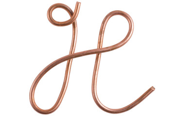 Copper metal wire in the form of letter H, modern US calligraphy