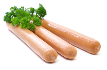 Sausage with parsley on a white background.