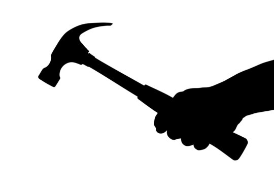 A silhouette of a hand holding a hammer