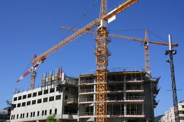 Chantier façade, immeuble, construction 2013 grue véhicule