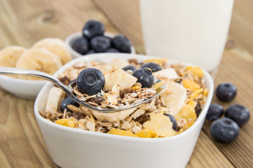 Muesli with Blueberries on a bowl