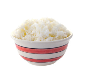 Rice in a bowl on a white background