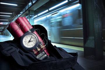 time bomb inside a backpack in a subway station