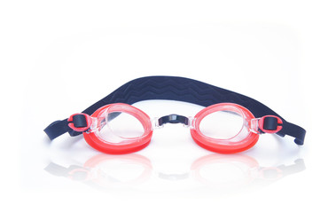 red swim goggles isolated on white