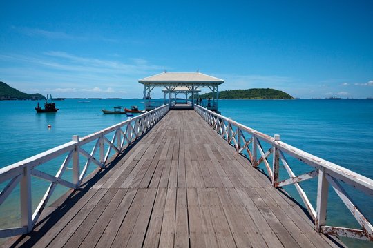 The beautiful bridge into blue sea , Thailand