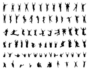 cheerful and jumping girls and boys and child