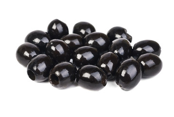 Black pitted olives isolated on white