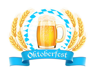 Oktoberfest banner with beer mug and wheat ears