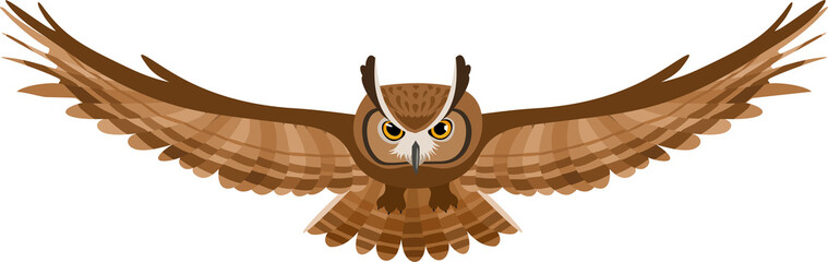 Obraz premium Vector illustration of brown flying owl