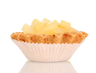 sweet cake with fruits isolated on white