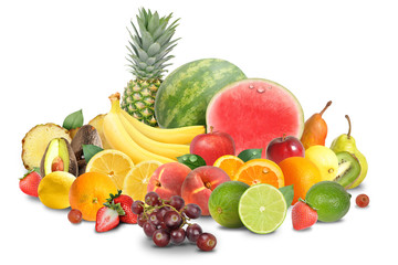 Colorful Fruit Arrangement Isolated on White