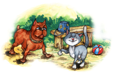 Obraz na płótnie Canvas Собака и кот