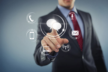 Man with Touchscreen Social Media