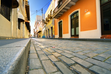 Cobblestone Streets of San Juan, Puerto Rico - obrazy, fototapety, plakaty