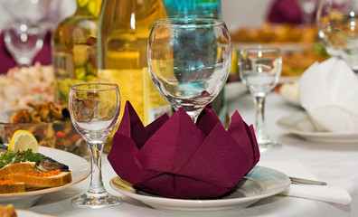 catering table set service with silverware