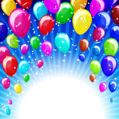 Holiday background with balloons and confetti.