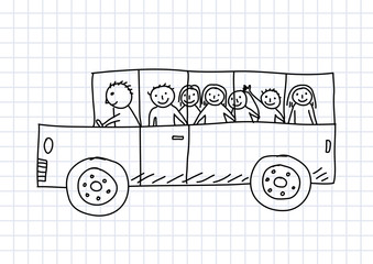 Drawing of school bus on squared paper