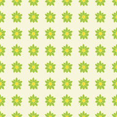 Green flowers seamless pattern on a light yellow background