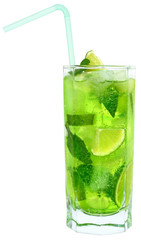 Cocktail with lime and mint isolated