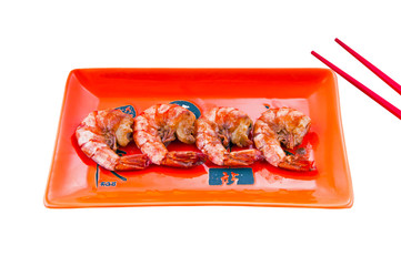 Japanese traditional cuisine. Fried shrimps